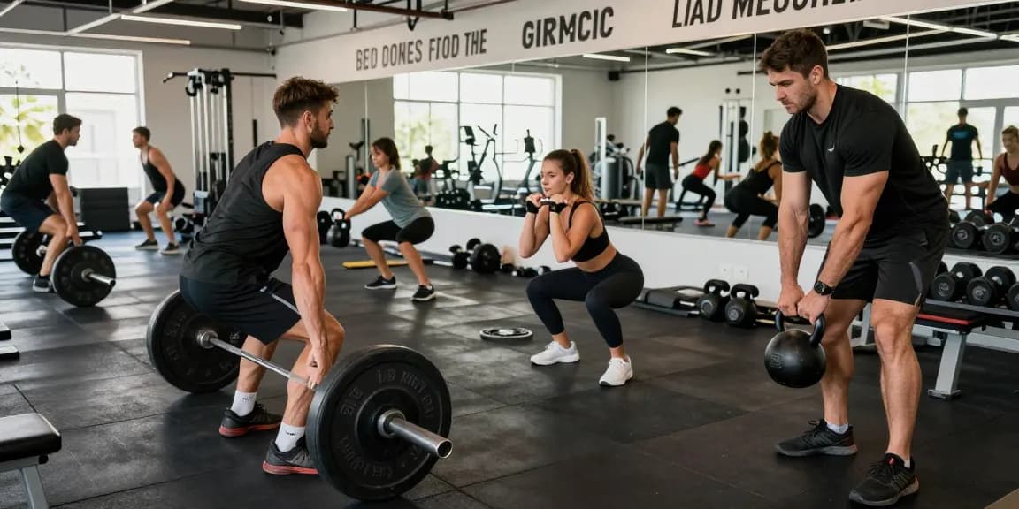 Bodybuilders training in a modern fitness studio at Anabolika Shop, showcasing strength and energy.