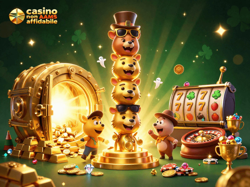 Gioca al casinò non AAMS affidabile rappresentato in un'illustrazione 3D intricata con simboli di gioco.