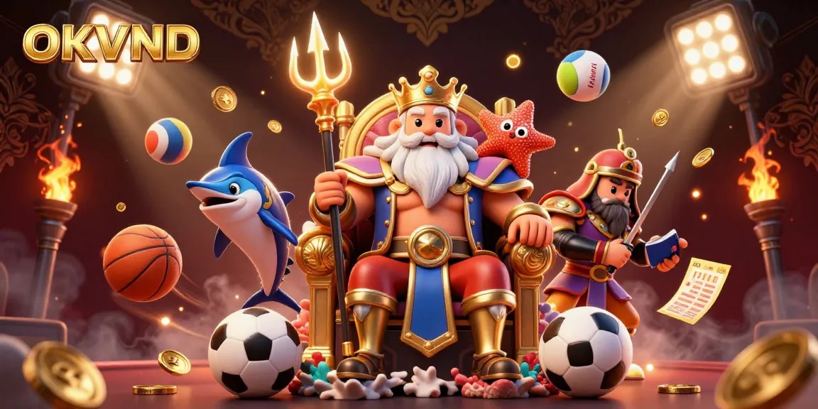 Experience thrilling sports betting action with OKVND's designed 3D scene of Neptune and dynamic elements.