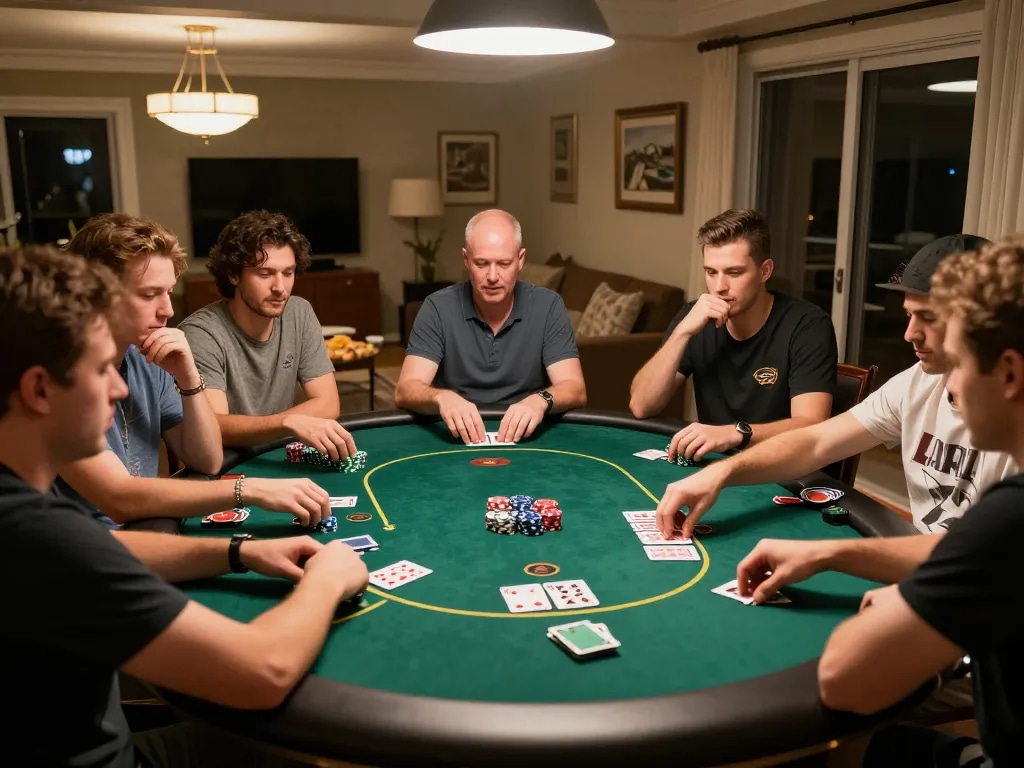Nohu90 players enjoying an exciting poker night atmosphere with chips and cards on the table