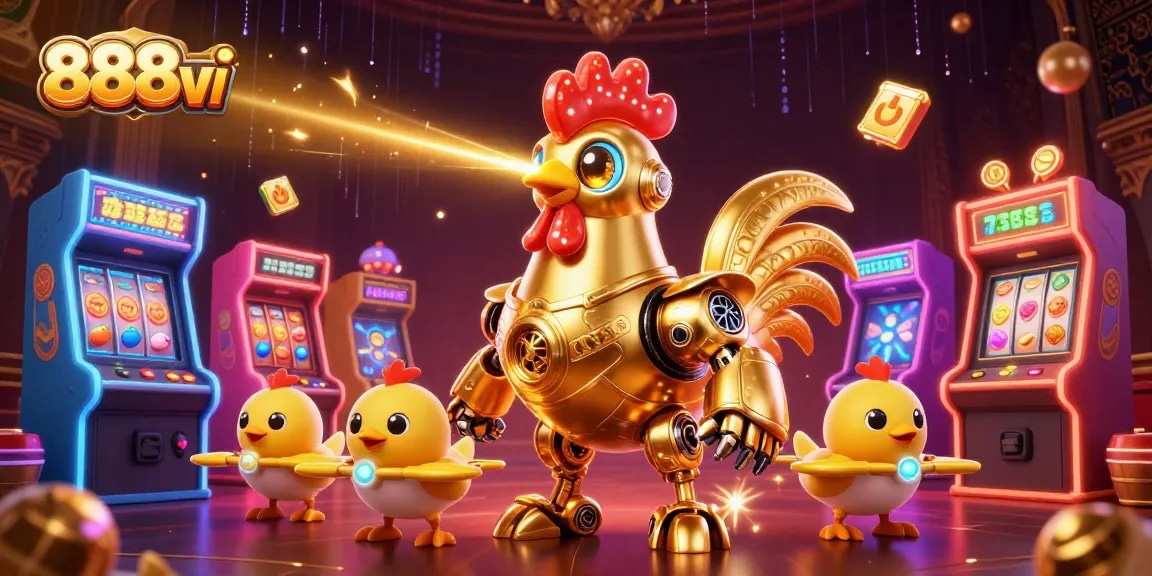 Experience the thrilling world of 888vi with vibrant casino-themed 3D artwork showcasing gaming nostalgia.