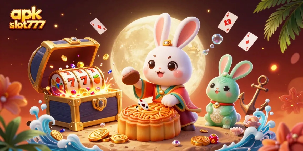 Experience the excitement of apk slot777 with a vibrant 3D cartoon scene featuring playful characters and dynamic gaming elements.