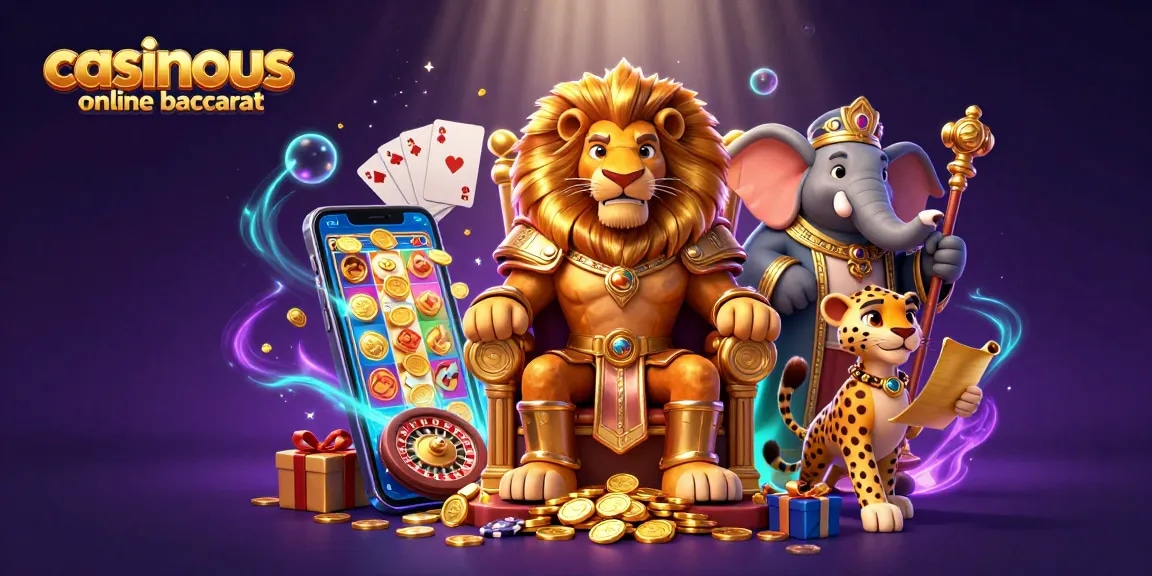 Experience casinous online baccarat with a vibrant 3D casino scene featuring iconic characters and gaming elements.