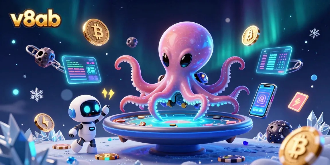 Experience the excitement of v8ab with vibrant space-themed casino gaming and crypto elements.