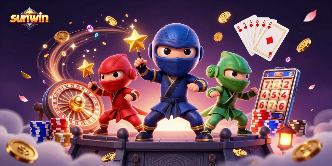 Experience sunwin's thrilling casino action with vibrant chameleon ninjas, coins, and soaring gameplay elements.