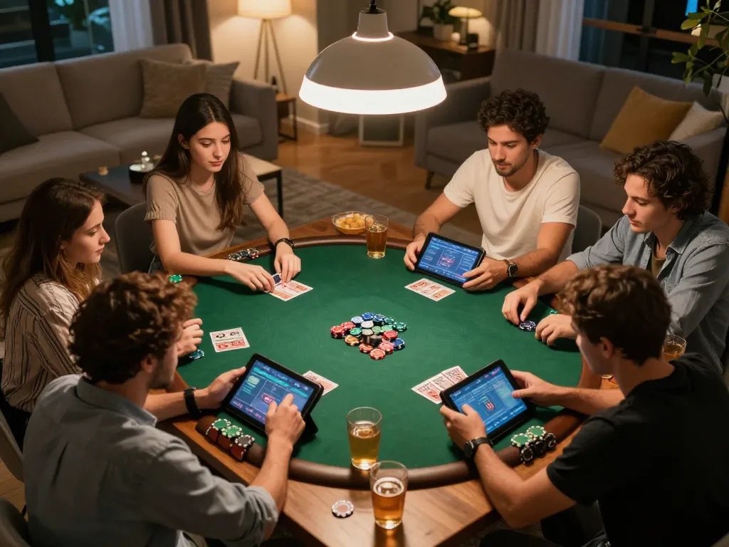 Login Boba99 saat malam permainan kandang yang mendebarkan bersama teman-teman, menampilkan strategi poker dan kebersamaan.
