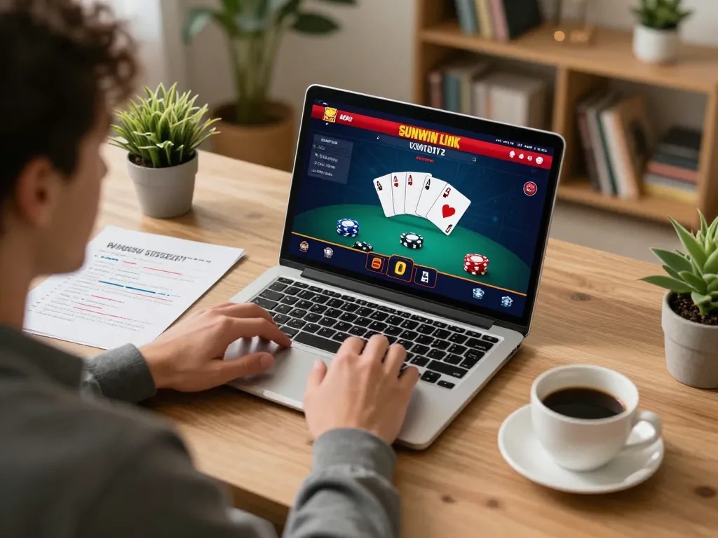 Engaging in a thrilling poker game on SUNWIN LINK while strategizing at home.