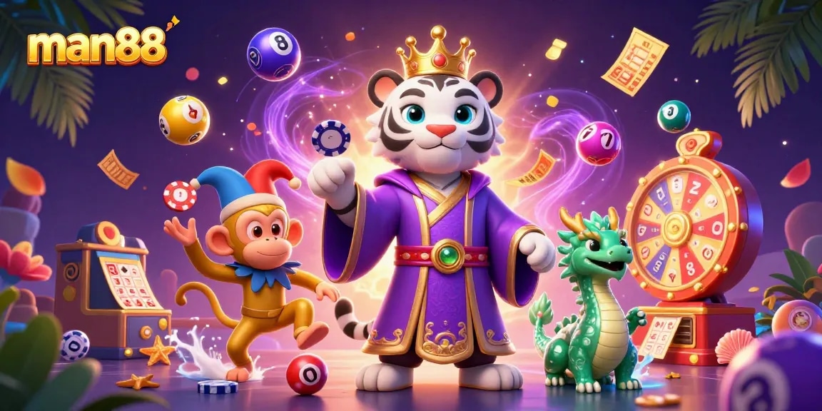 Engage in thrilling gameplay with man88 as a vibrant 3D scene shows characters and casino elements.
