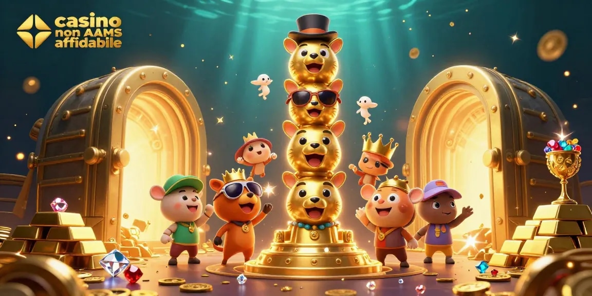 Visualizza il totem d'oro di un casino non AAMS affidabile circondato da gioielli e tesori d'oro.