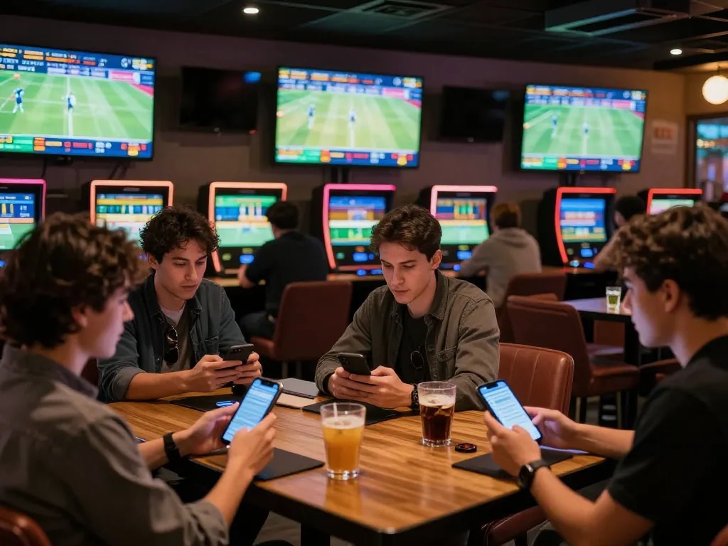 Kèo nhà cái betting decisions made by players in an engaging sports lounge atmosphere