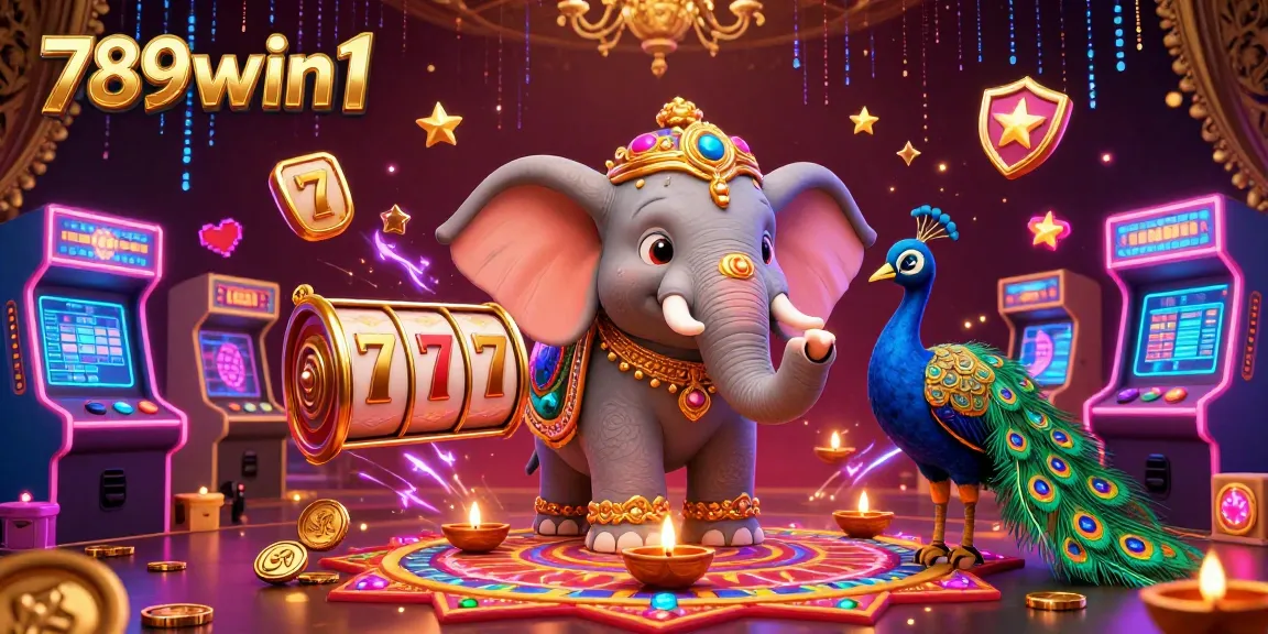 Spin the reels of 789win1 while enjoying vibrant 3D casino elements with an elephant and peacock.