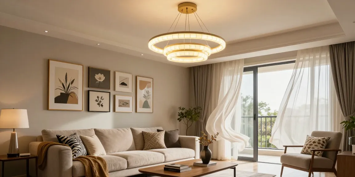 Candelabre led moderne în living elegant, cu iluminat cald și atmosferă primitoare