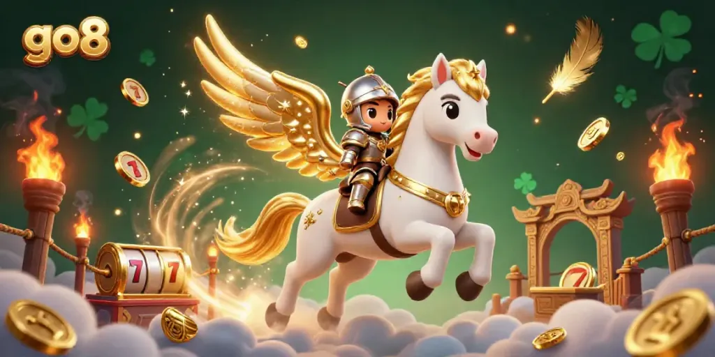 Engage in thrilling casino action with the dynamic go8 scene featuring a celestial horse and knight.