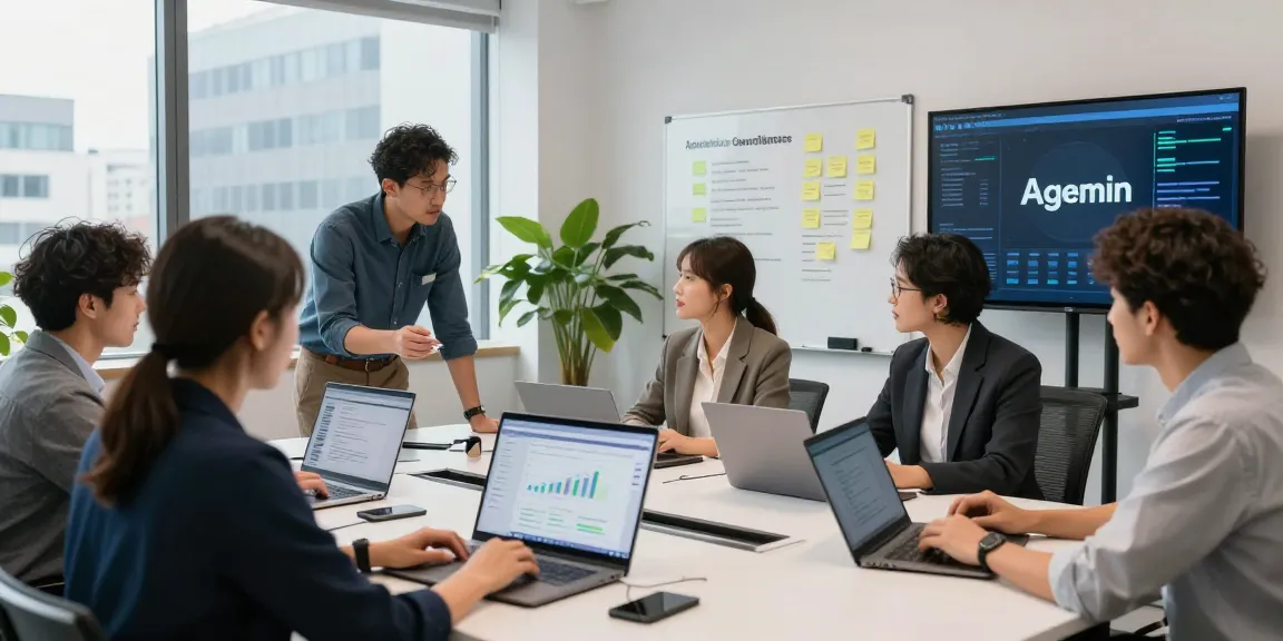 Team strategizing an age verification system in a modern office workspace, showcasing innovation and compliance.