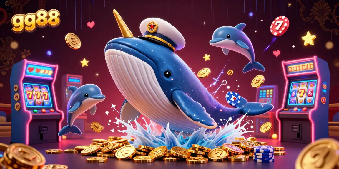 Experience thrilling jackpots with gg88 at the center of a vibrant 3D casino scene featuring playful dolphins and gold coins.