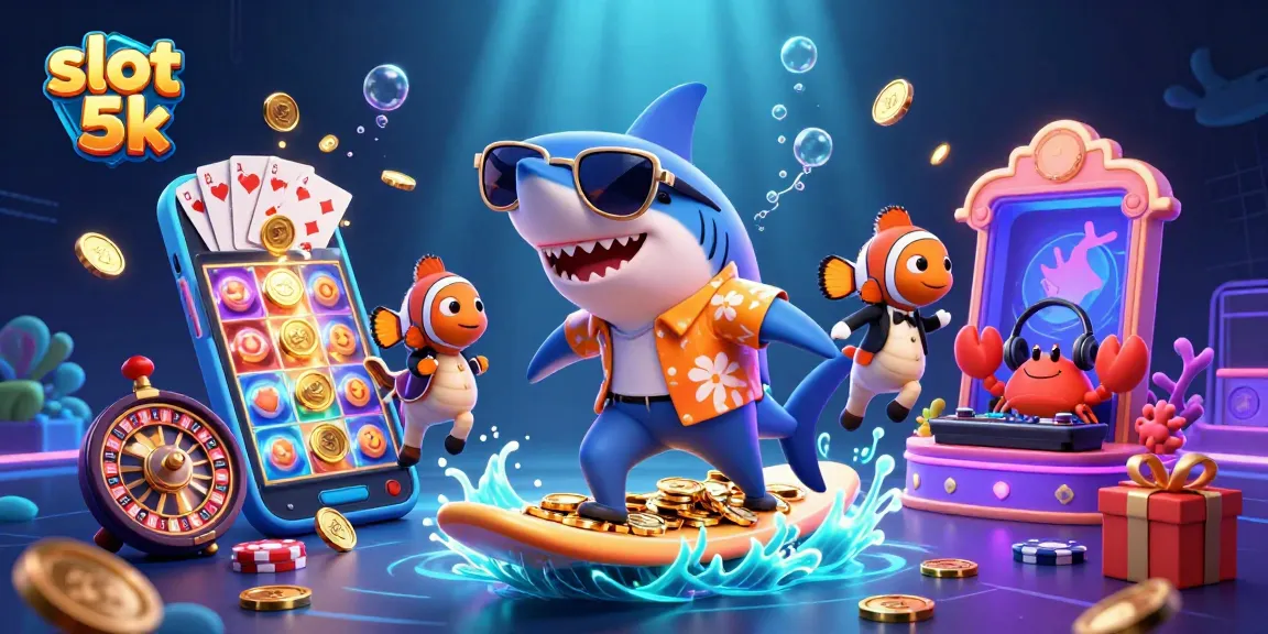 Experience winning slots with slot 5k, featuring animated characters and casino games in vibrant detail.