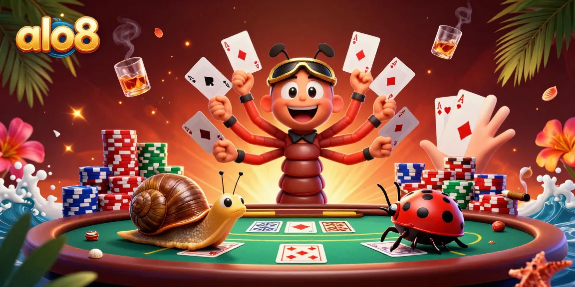 Engage in thrilling casino action with alo8's unique dealer scene featuring colorful poker elements.