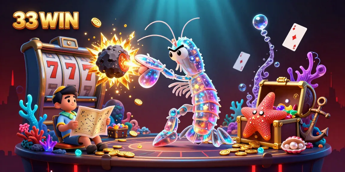 Experience thrilling slots and jackpot action with 33 WIN in this vibrant 3D illustration.