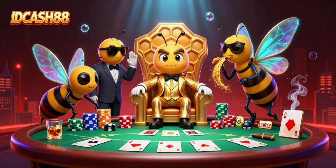 Experience the thrilling atmosphere of IDCASH88 with lively bumblebee mob bosses and poker action.