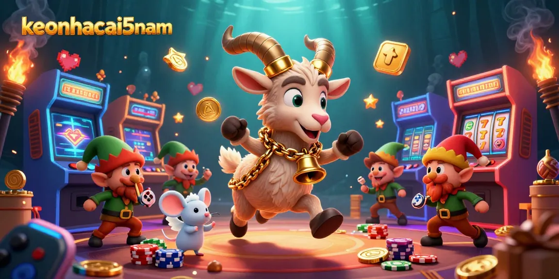 Engage with the exciting keonhacai5nam casino scene featuring whimsical characters and vibrant gaming elements.