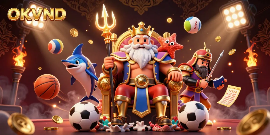 Experience thrilling sports betting action with OKVND's designed 3D scene of Neptune and dynamic elements.