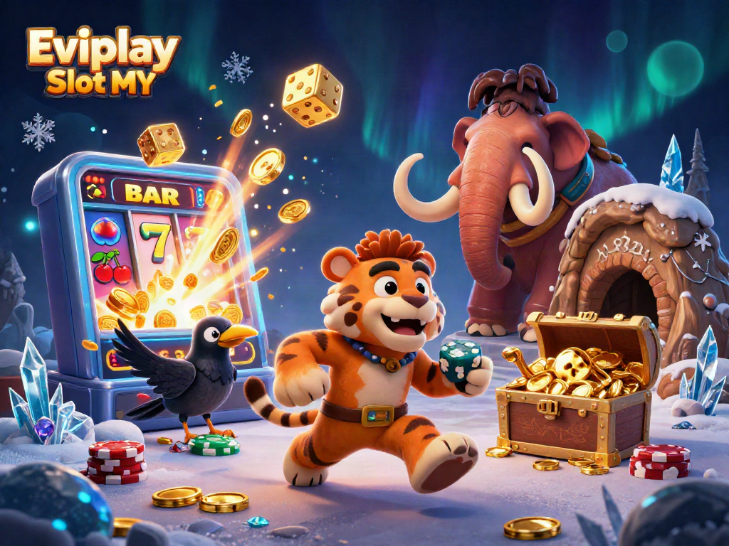 Play Evoplay Slot MY with exciting 3D cartoon characters in a vibrant casino scene full of action.