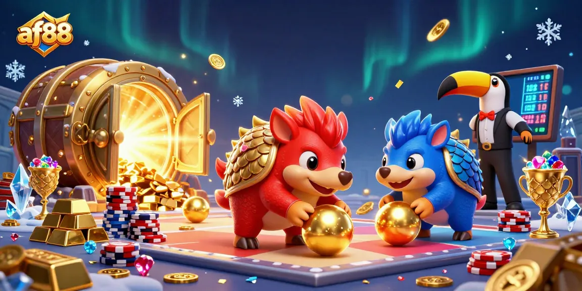 Join the excitement of af88 as pangolins roll through poker chips in a vibrant casino scene.