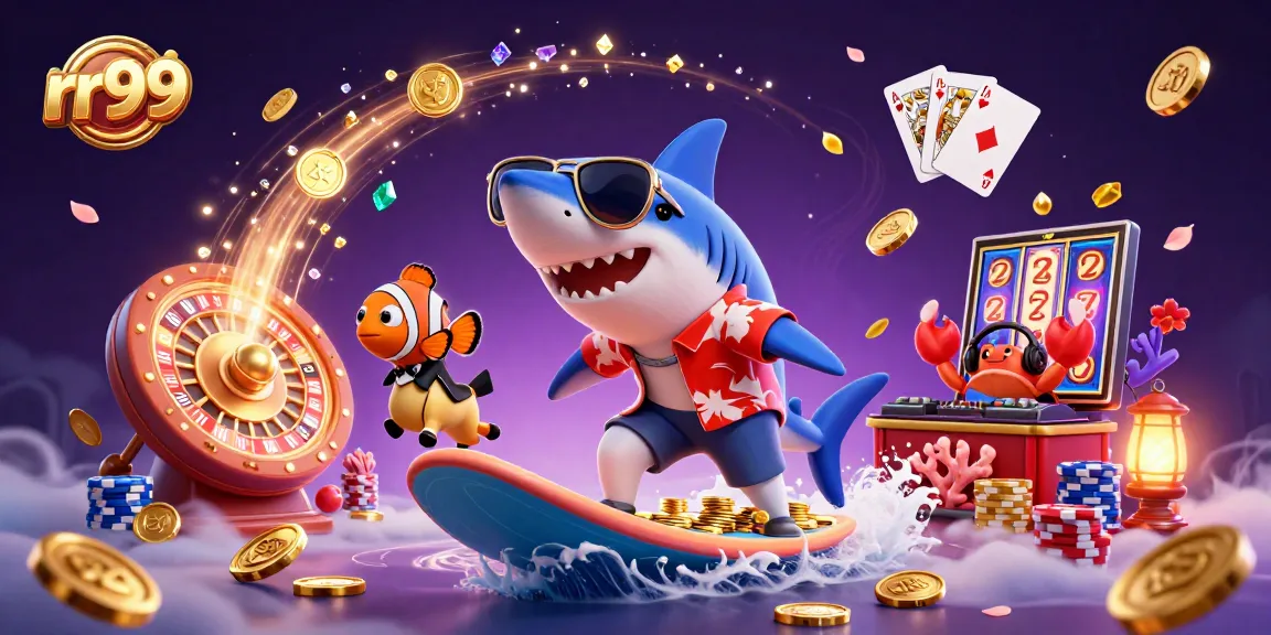 Gain thrills with rr99 in a vibrant 3D casino scene featuring treasures and animated characters