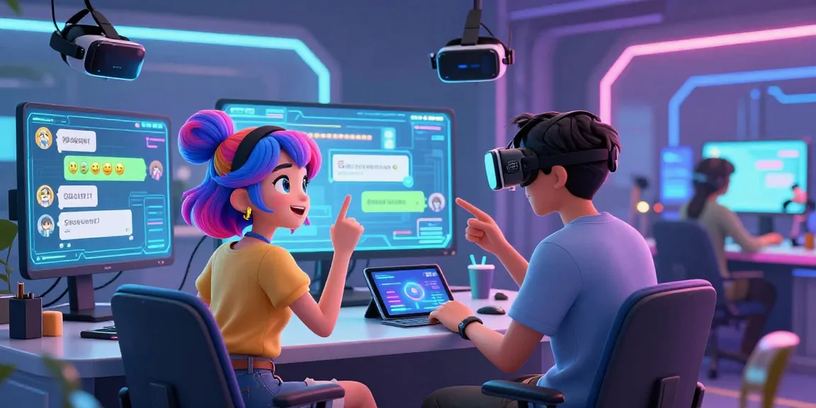 Interactive scene of AI hentai chat with vibrant anime characters in a futuristic chat room environment.