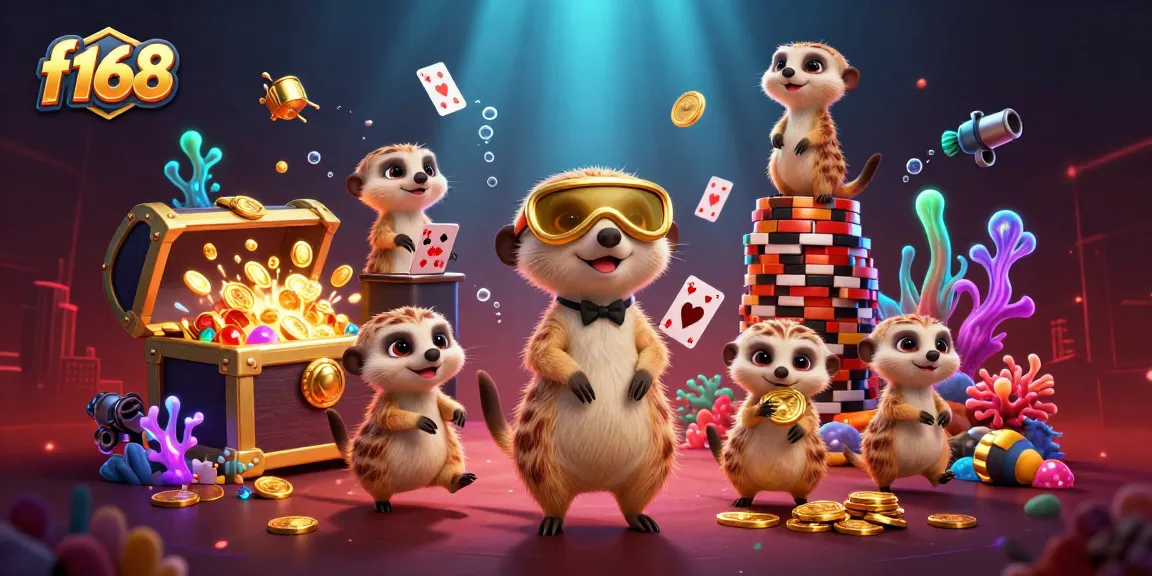 Join the excitement at f168 with cartoon meerkats in a vibrant casino operation!