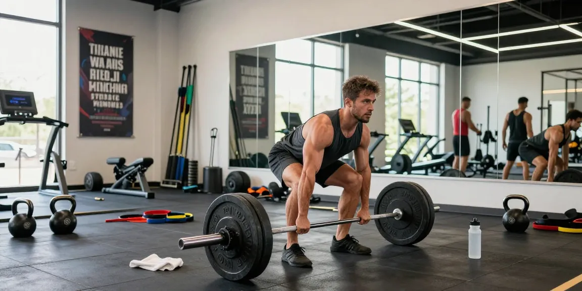 Mann, der in einem modernen Fitnessstudio Kreuzheben macht, was den Fokus von Anabolika Shop Deutschland auf Muskelaufbau repräsentiert.