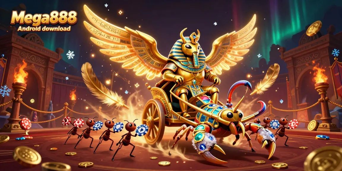 Engage in Mega888 Android download with thrilling casino characters and dynamic elements in 3D art.