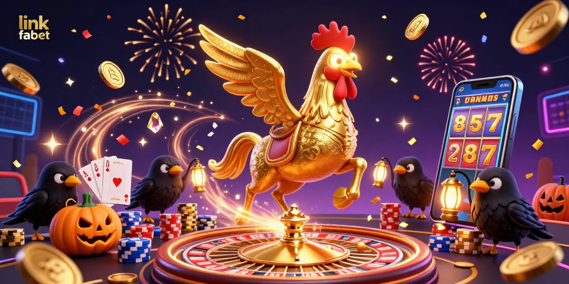Experience the thrilling link fabet experience with a vibrant 3D illustration featuring a golden rooster and casino elements.