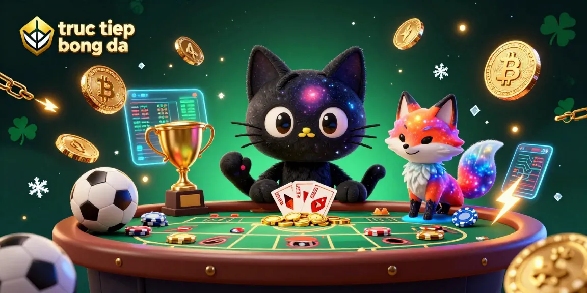 Experience truc tiep bong da with a cosmic cat at a vibrant sports betting scene attracting golden chips.