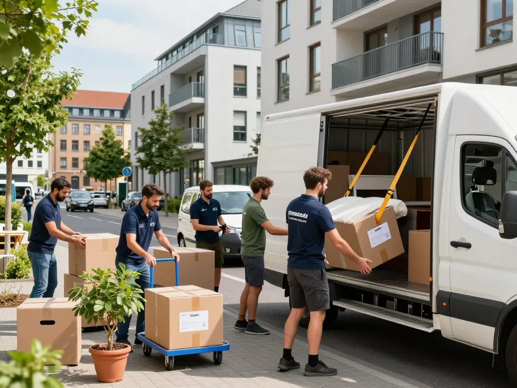 Professionelle Umzugshelfer in Hannover laden einen Truck für Umzugsunternehmen Hannover und präsentieren organisierte sowie effiziente Umzugsdienste.