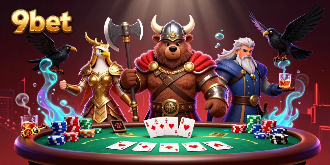 Win big at 9bet with dynamic poker action featuring Viking bear and Valkyrie eagle.