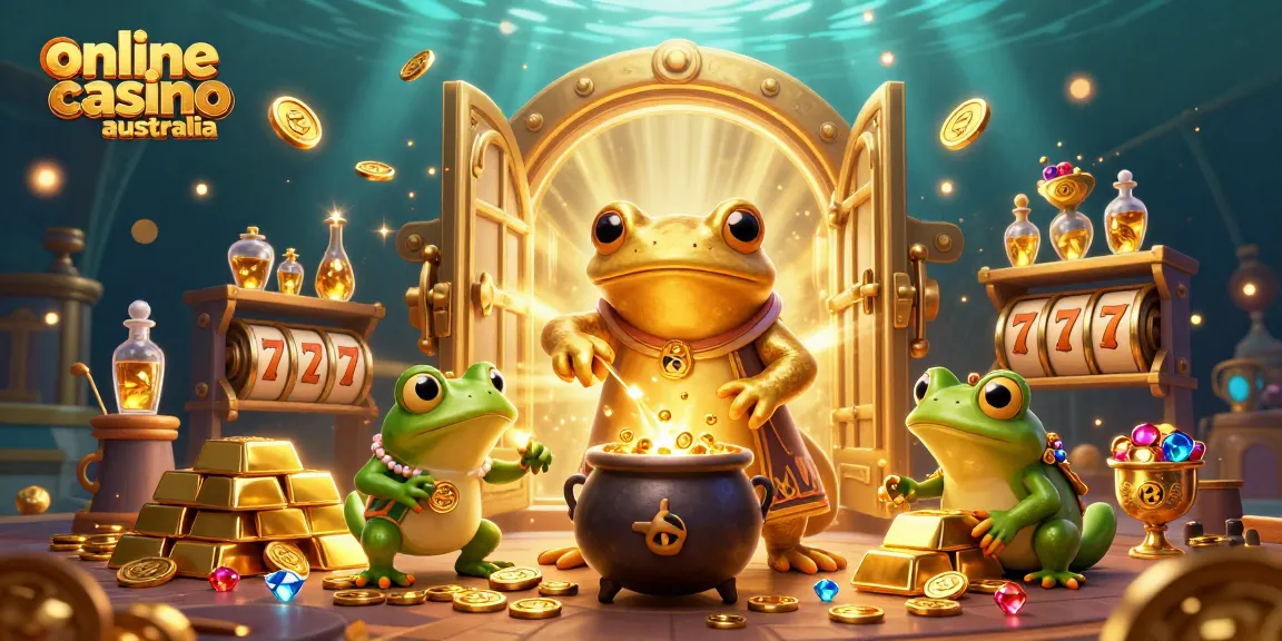 Join the fun at online casino australia with vibrant slots and gold coins in a magical scene.