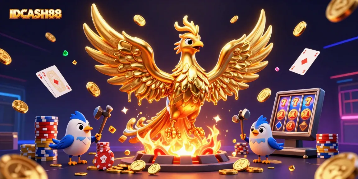 Experience exhilarating wins at IDCASH88 with a dynamic phoenix rising amidst cascading casino riches