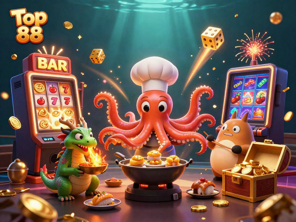 Play the exciting Top 88 casino games amidst rich illustrations of rich golden prizes.