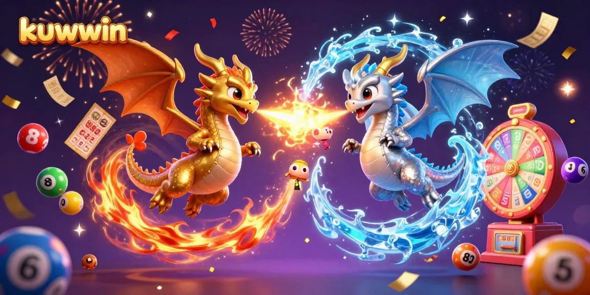 Experience the thrilling world of kuwwin with golden dragons and vibrant game elements in an energetic casino atmosphere.