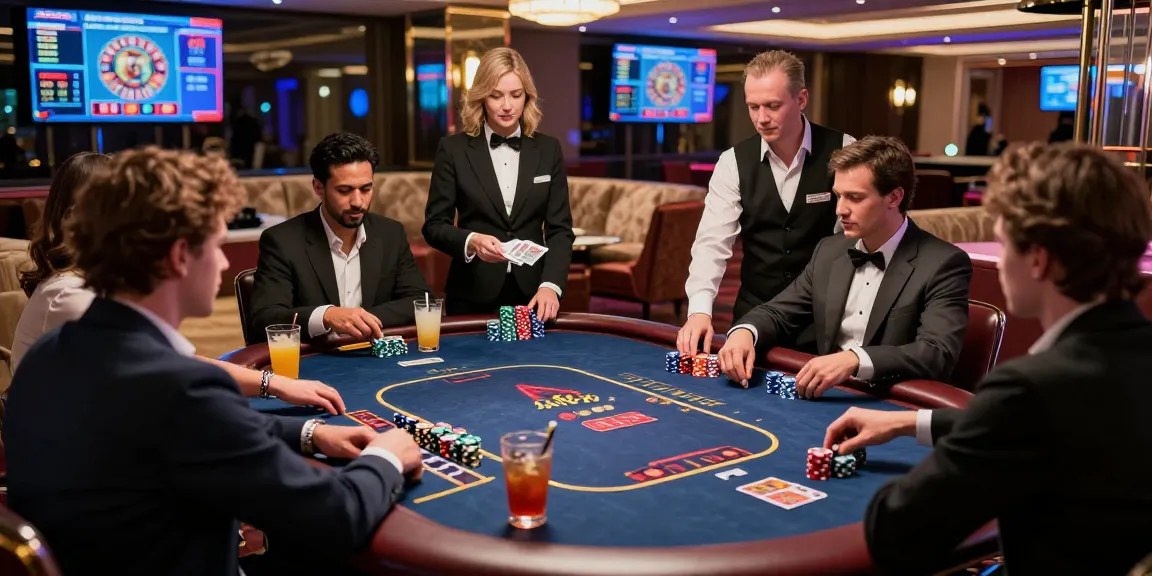 Scene di un casinò non AAMS affidabile con giocatori felici e giochi accattivanti.