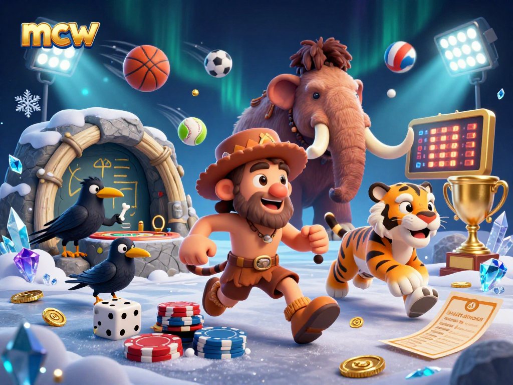 Experience thrilling action in mcw's vibrant prehistoric casino where cartoon characters and sports collide.
