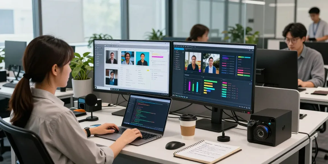 Data analyst using an ai image detector in a modern office, analyzing flagged content.