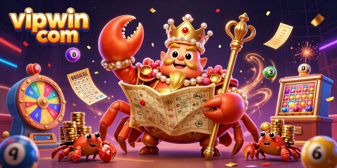 Engage with thrilling lottery vibes at vipwin com featuring a colorful scene of a golden crab emperor and vibrant gaming elements.