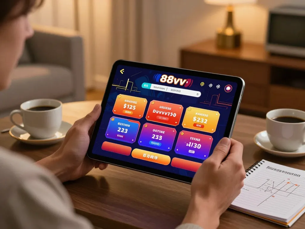Player engaged in online betting on 88vv's app, showcasing a cozy home gaming atmosphere.