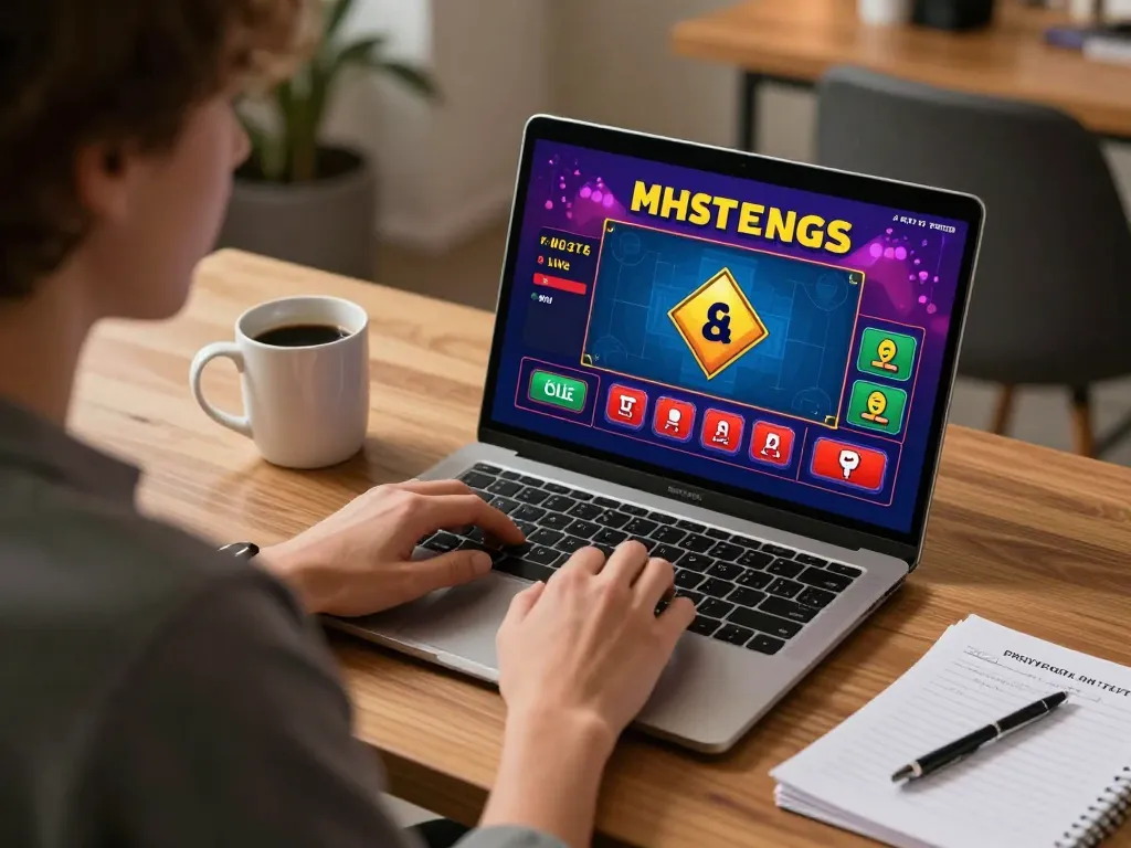 Daga online gaming experience with a live dealer, showcasing colorful interface and strategic approach at personal desk