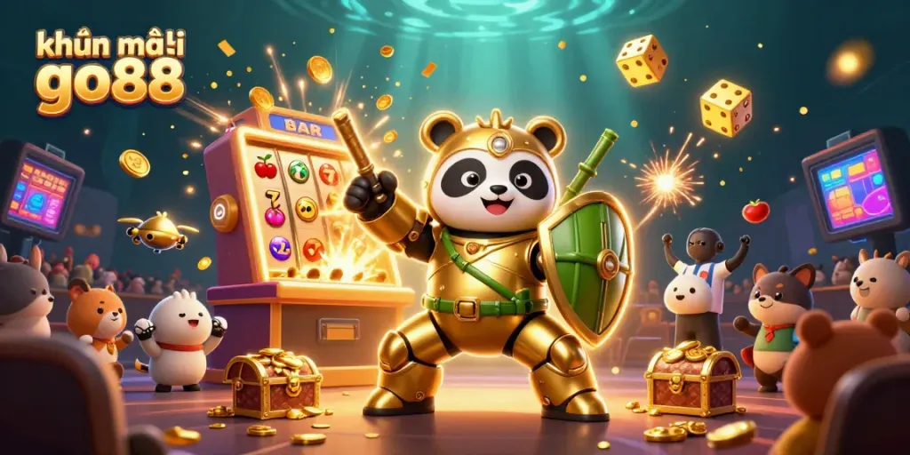 Experience khuyến mãi go88 excitement in a vibrant 3D casino scene filled with festive elements and dynamic characters.