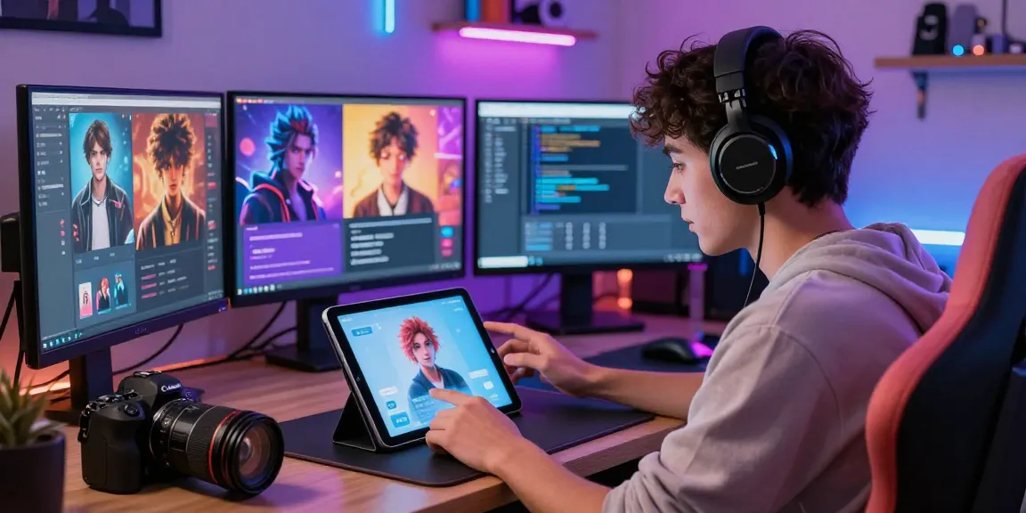 Engaging with character ai nsfw on a tablet in a modern digital environment