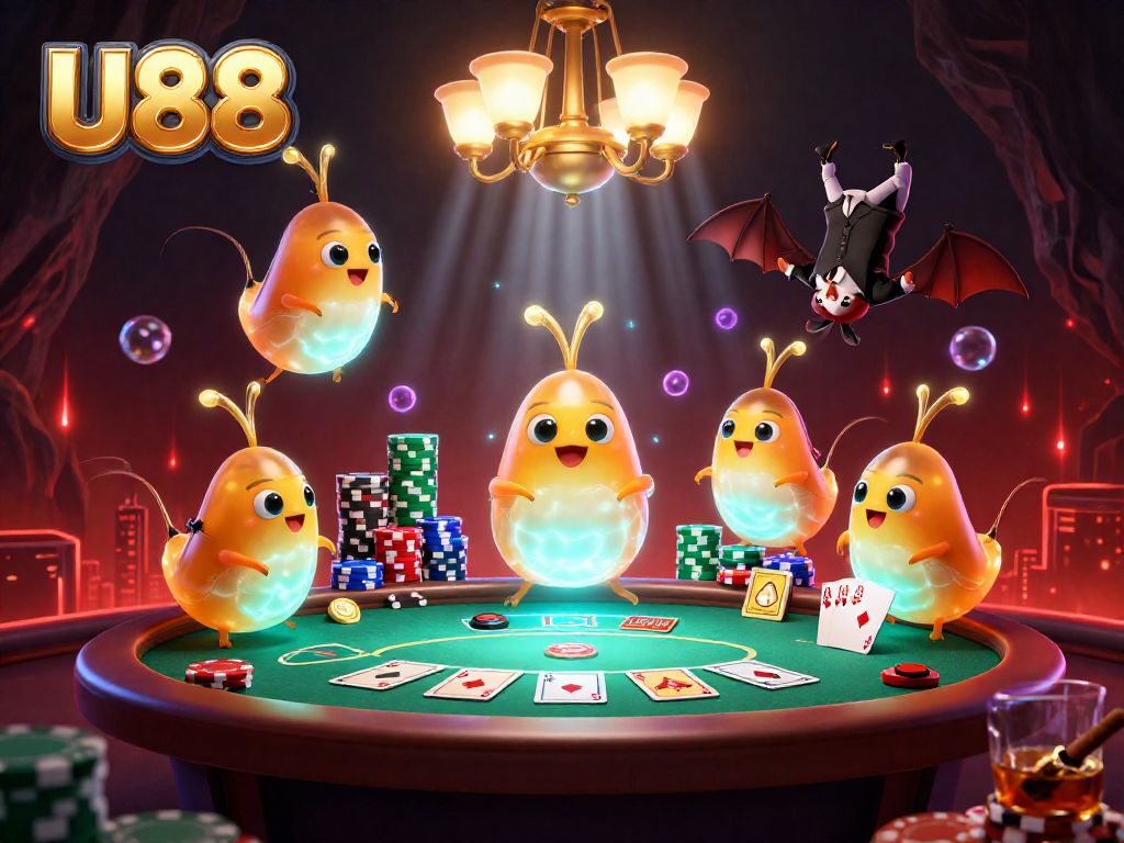 Experience U88's thrilling gaming atmosphere with glowworms illuminating a vibrant cave casino.