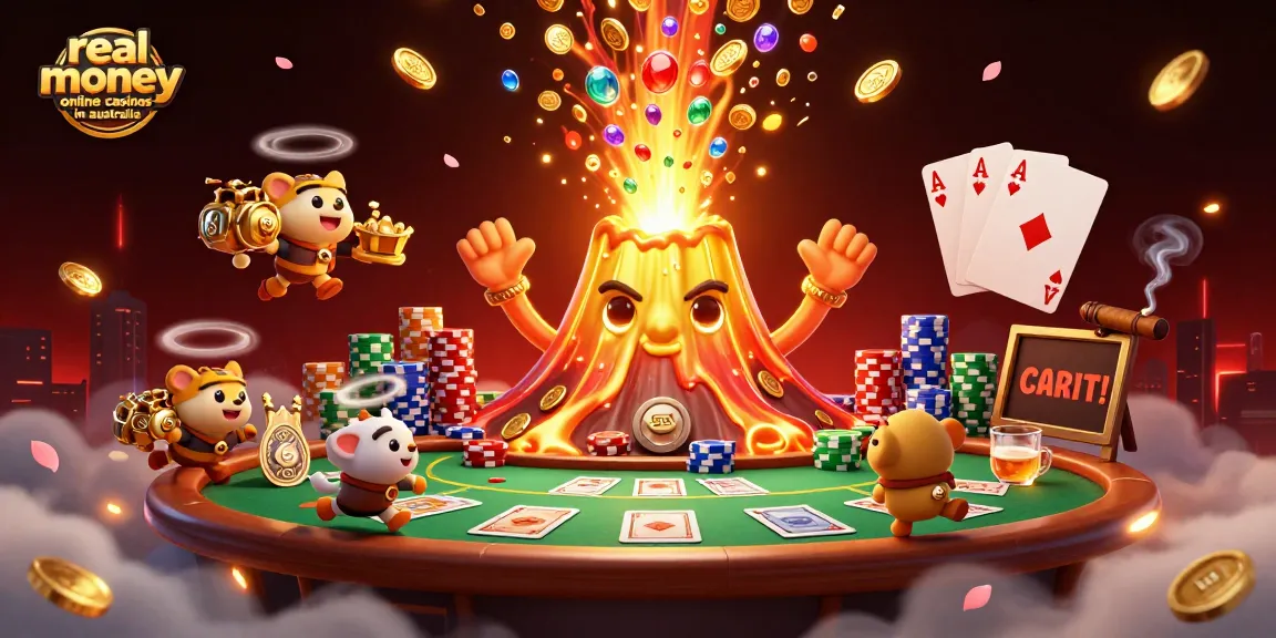 Experience the excitement at real money online casinos in Australia with vivid scenes of triumph and treasure.
